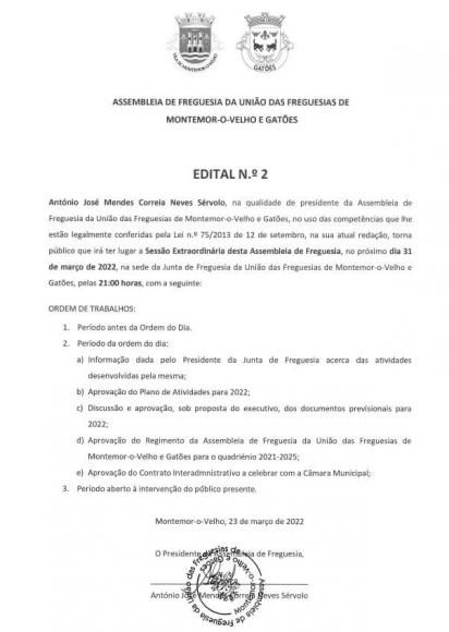 Edital Nº2 De 2022 - Assembleia Freguesia