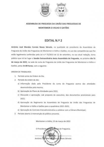 Edital Nº2 De 2022 - Assembleia Freguesia